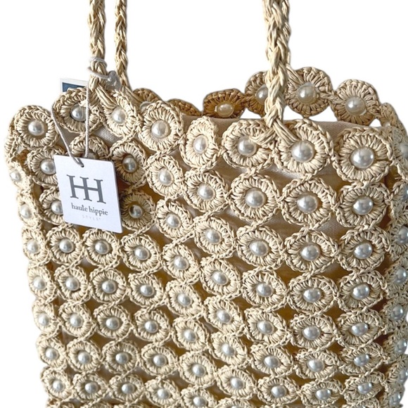 Haute Hippie Straw Pearl Decorated Shoulder Bag - Picture 9 of 13